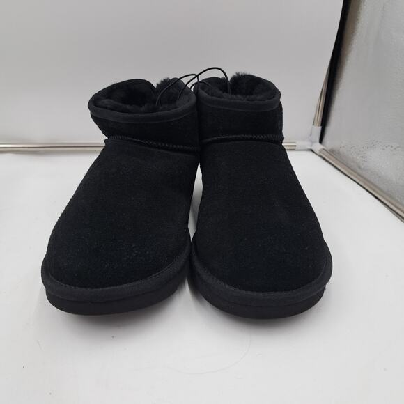 Fireside Dearfoams Womens Riverland Black Shearling Fur Lined Ankle Booties 10 - Picture 4 of 9